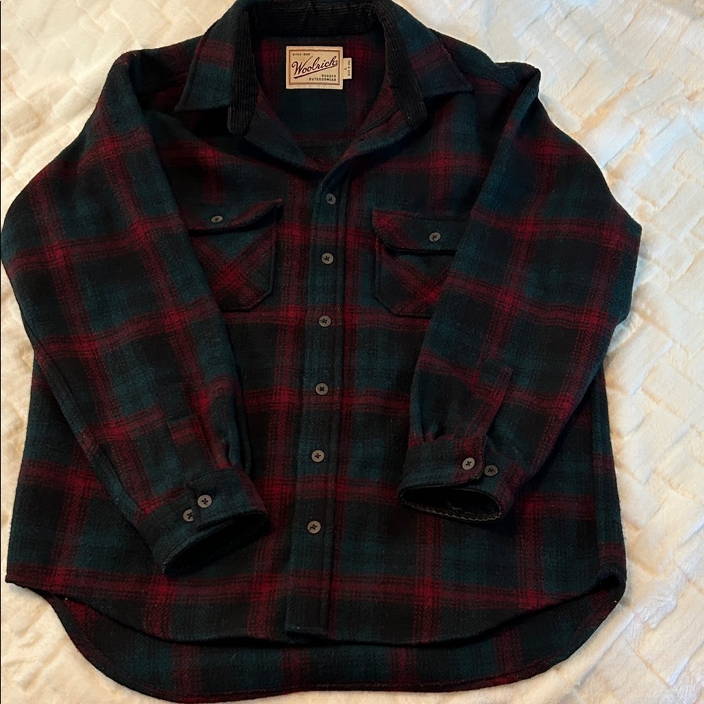 Woolrich Mens Red and Black Checkered Wool Blend Shirt size L